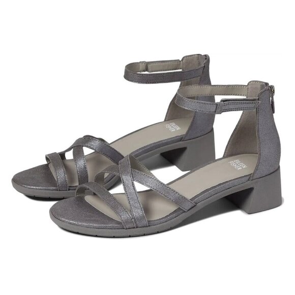 New! Eileen Fisher‎ Noni Sandal Silver Low Heel - Picture 1 of 9